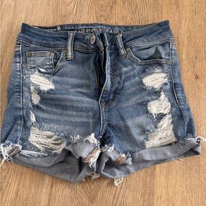 American Eagle Outfitters Women's Ripped Blue Jean Shorts